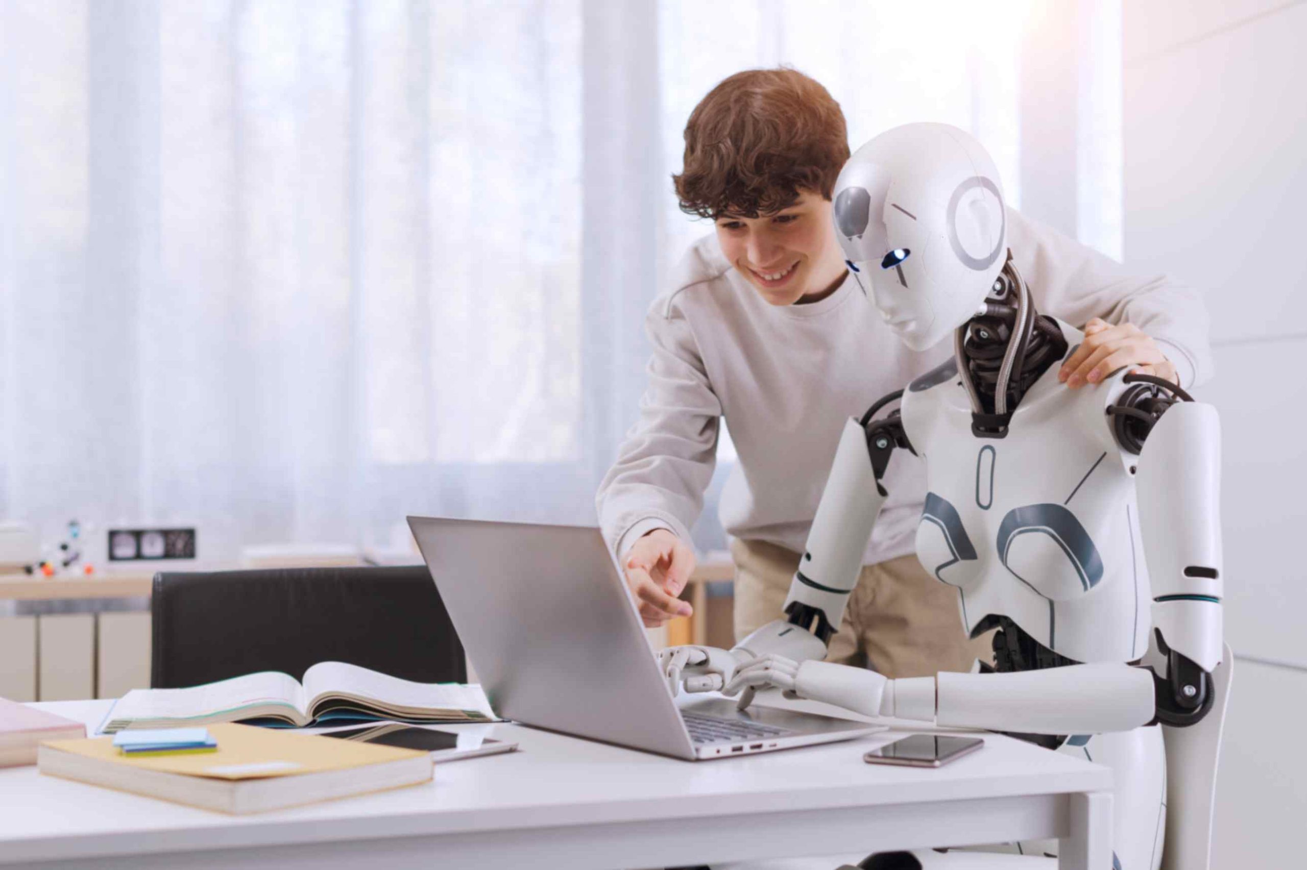 teen-working-with-robot-on-laptop-indoors