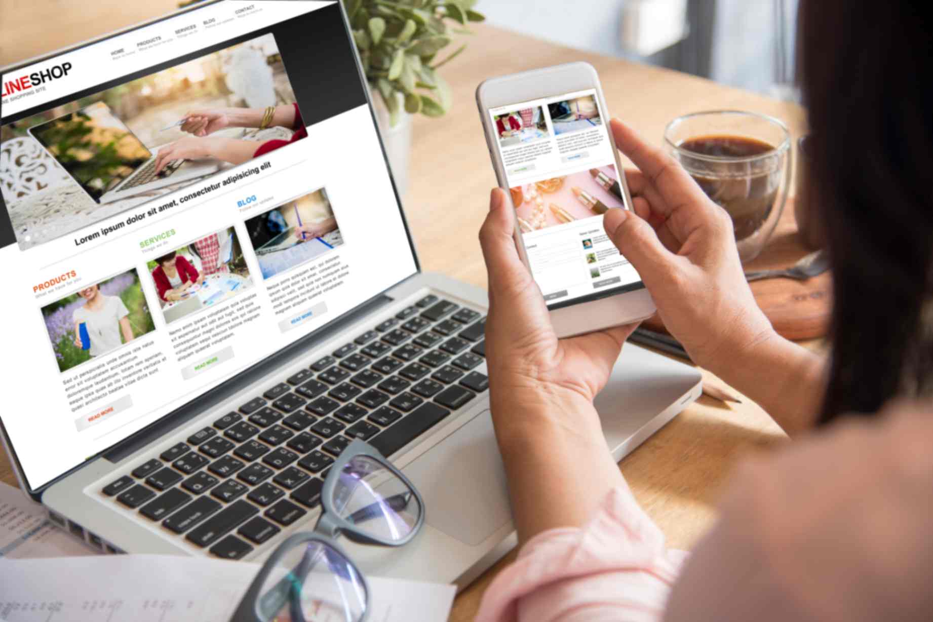 young-woman-using-smartphone-and-laptop